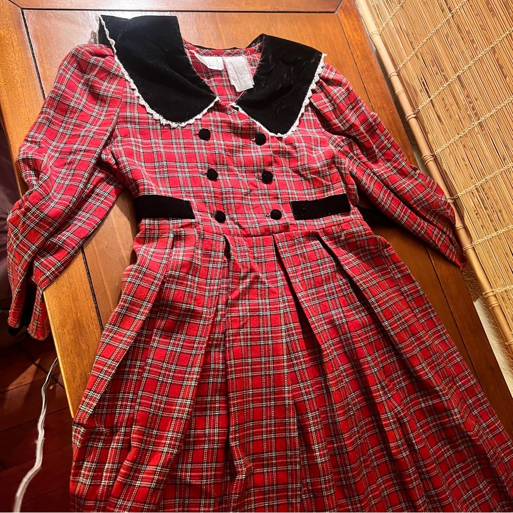 Bonnie Jean Red Plaid Vintage Dress with Black Accents